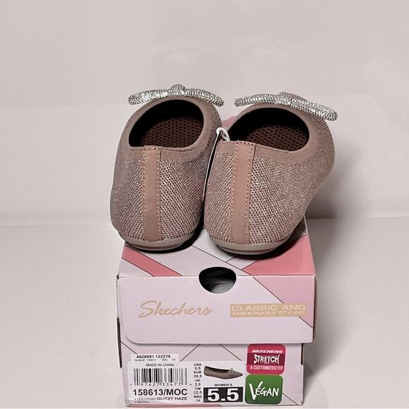 Skechers Cleo Point Glitzy Haze Recycled Vegan Sparkle Knit Bow Flats - Picture 6 of 7